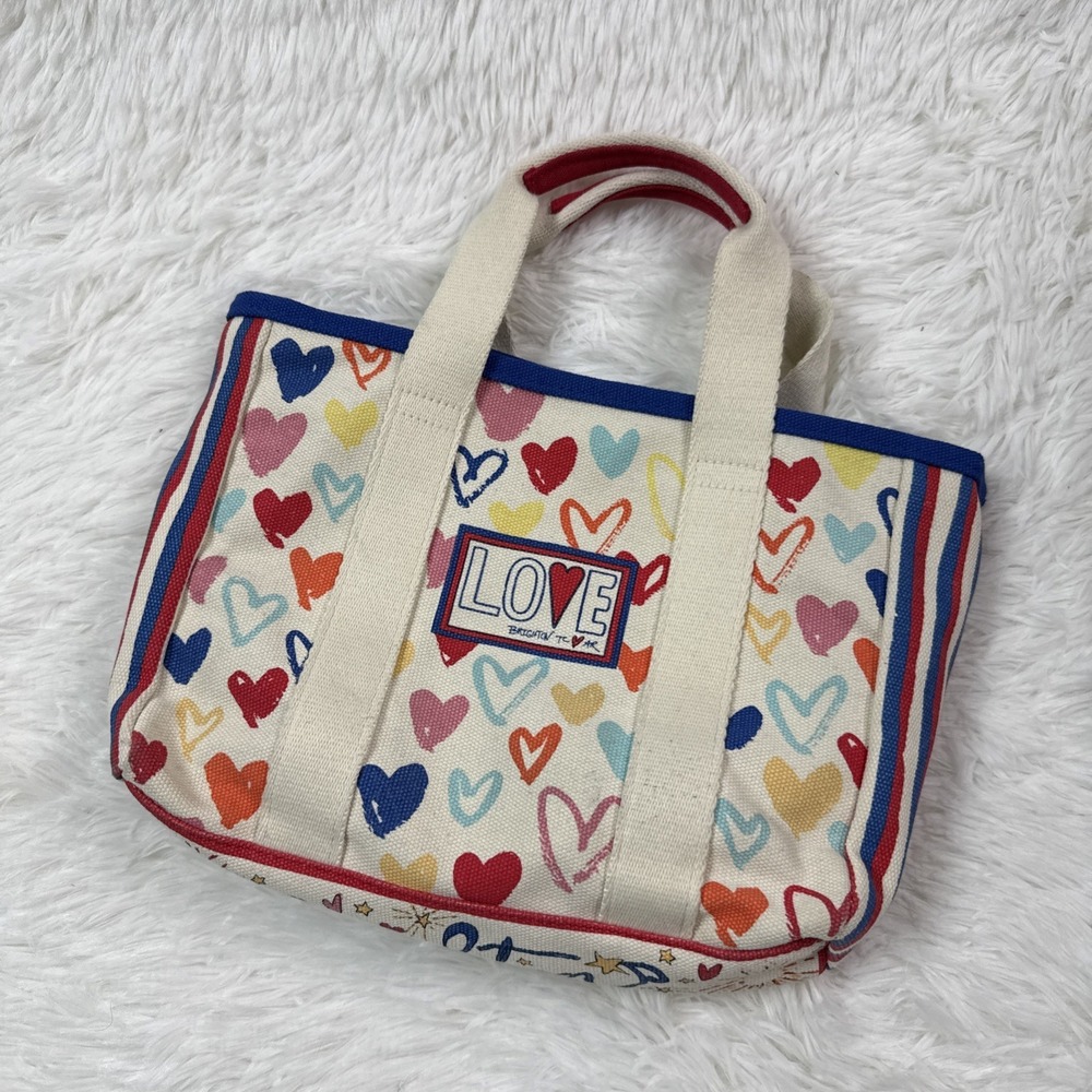 Brighton Red White & You Mini Tote‎ Hearts LOVE Patch Crossbody Canvas Bag
